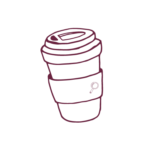 Grafik mit Kaffee to go Becher und Schriftzug