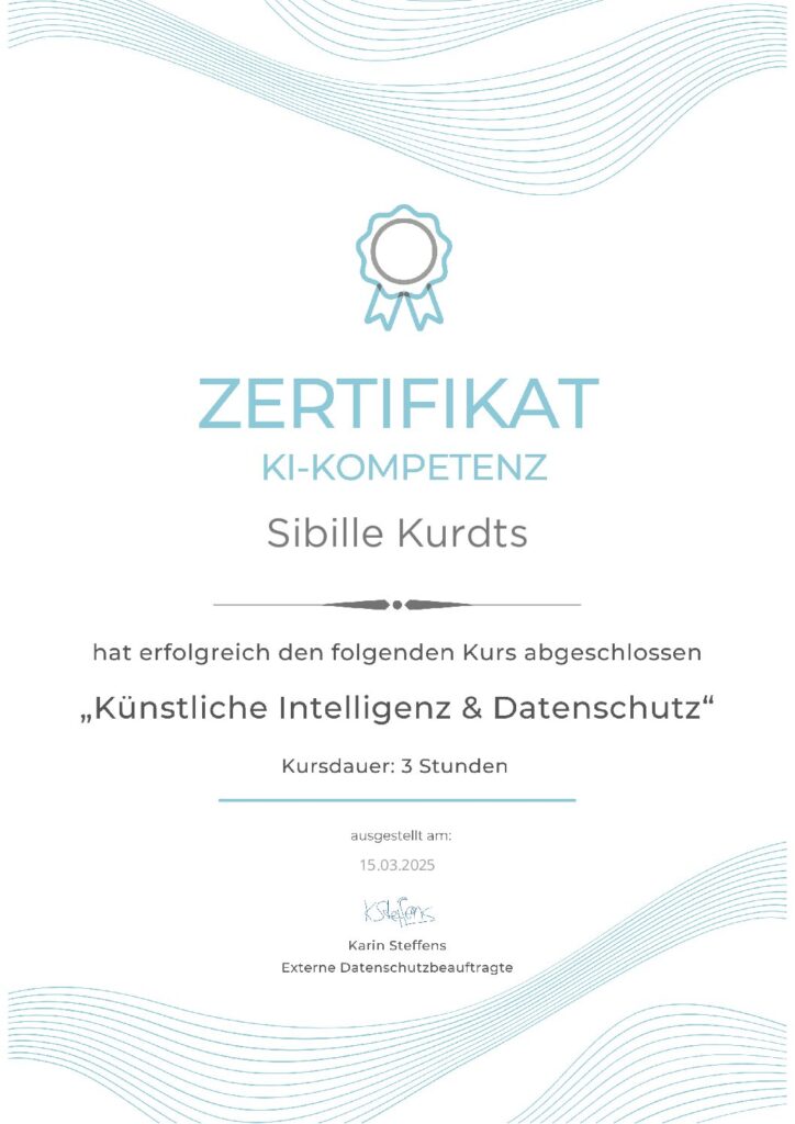 Zertifikat Künstliche Inteligenz Datenschutz @SibilleK