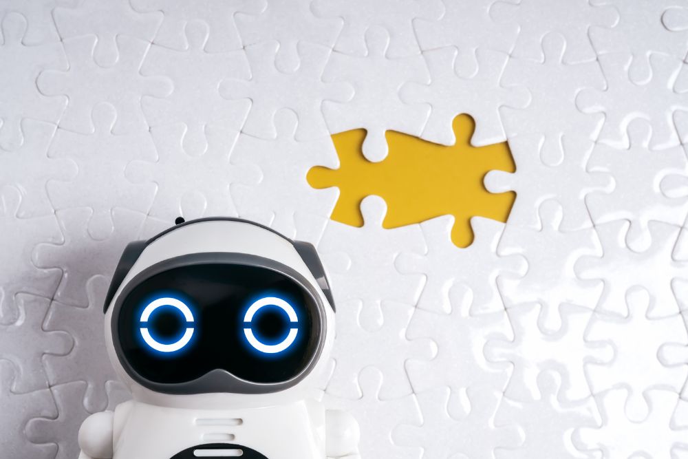 Hybrida SEO-monitoring för campingplatser</p>
<p> AI robot med del från an puzzle fotocredit canva @teteescape sibillek.com
