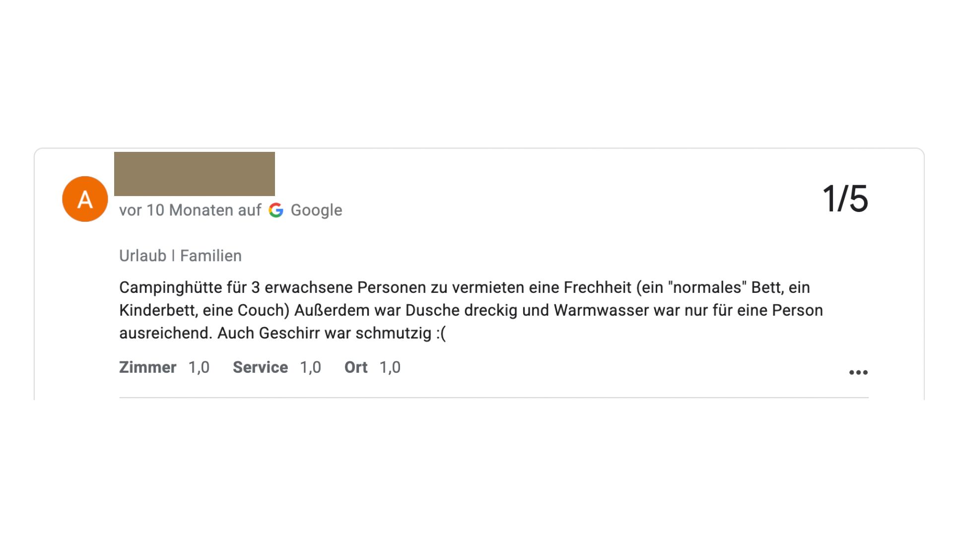 Unzufriedene Camper sind verlorene Einahmen Echte Google Rezension aus 2025 einer Familie. @SibilleK